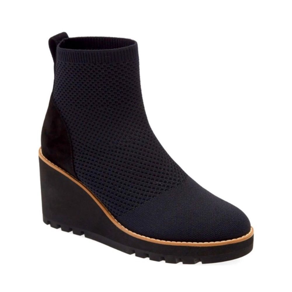 Eileen Fisher Quill Stretch Knit Wedge Booties in Black Size 6
